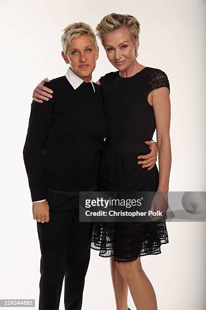 Personality Ellen DeGeneres and actress Portia de Rossi pose for a portrait during the 39th Annual People's Choice Awards at Nokia Theatre L.A. Live...