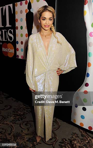 Rita Ora attends the BRIT Awards nominations announcement at The Savoy Hotel on January 10, 2013 in London, England.