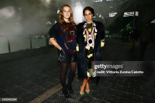 Leonetta Fendi and Delfina Delettrez Fendi attend Kenzo fashion show as part of Pitti Immagine Uomo 83 at Mercato Centrale on January 10, 2013 in...