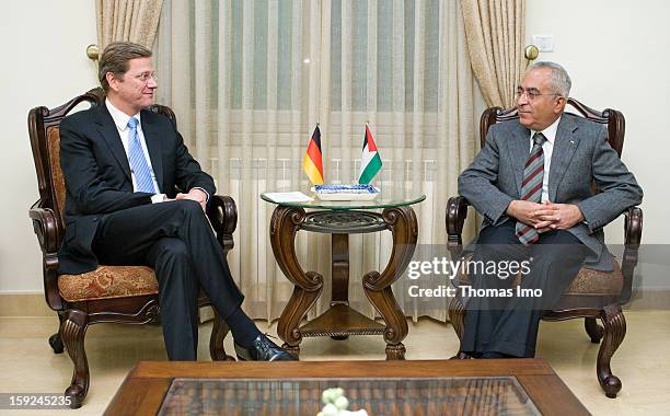 Federal Minister for Foreign Affairs of Germany and Vice-Chancellor and member of the Free Democratic Party Guido Westerwelle and Salam Fayyad, Prime...