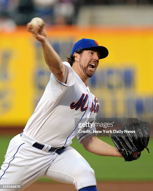New York Mets starting pitcher R.A. Dickey when the New York Mets played the Pittsburgh Pirates at Citi Field in Queens, New York.