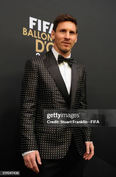 Lionel Messi of Argentina on the red carpet during the FIFA Ballon d'Or Gala 2012 at the Kongresshaus on January 7, 2013 in Zurich, Switzerland.