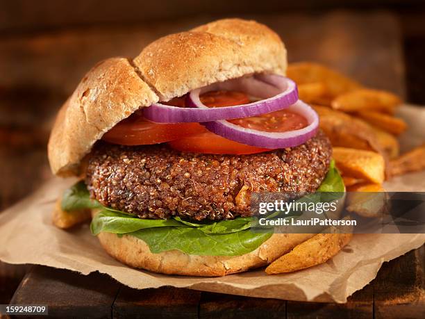 o quinoa burger - hambúrguer vegetariano imagens e fotografias de stock