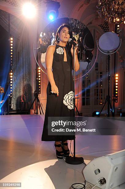 Jessie Ware performs at the BRIT Awards nominations announcement at The Savoy Hotel on January 10, 2013 in London, England.