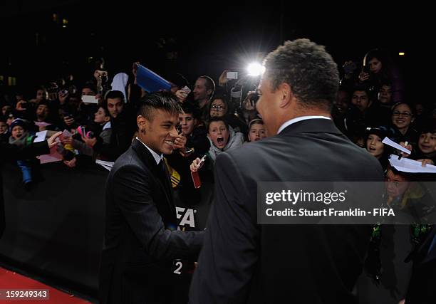 Neymar greets Ronaldo on the red carpet during the FIFA Ballon d'Or Gala 2012 at the Kongresshaus on January 7, 2013 in Zurich, Switzerland.