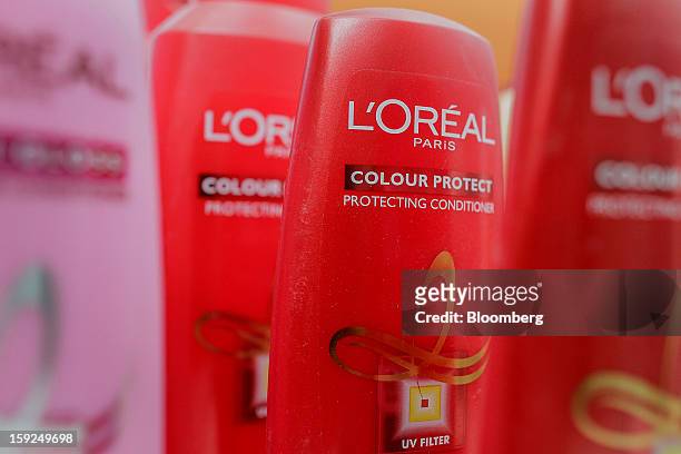 Oreal SA Color Protecting conditioner is arranged for a photograph at the company’s first research and innovation center in Mumbai, India, on...