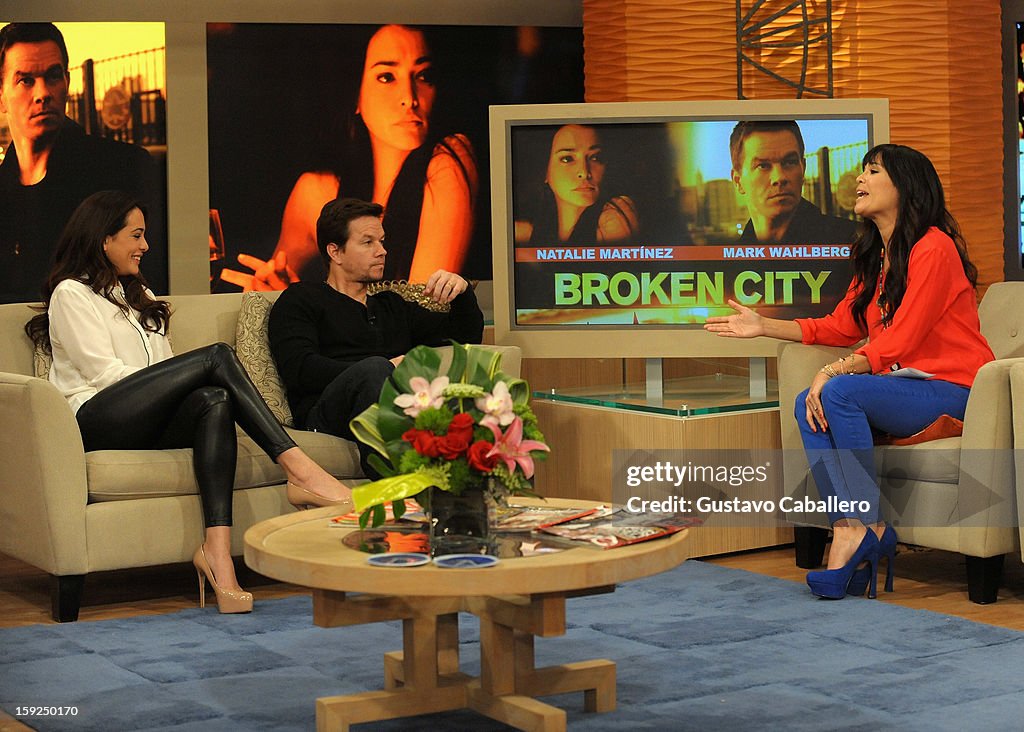 Mark Wahlberg and Natalie Martinez On The Set Of Despierta America