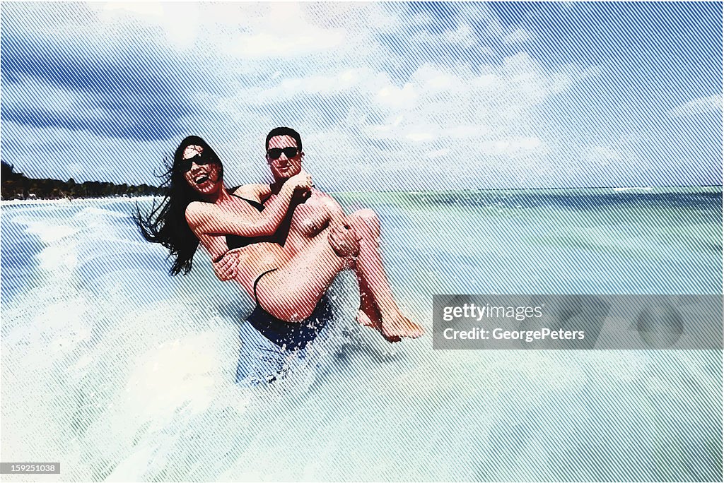 Happy Couple Having Fun At The Beach