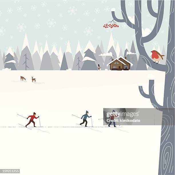 cross-country ski - three people stock-grafiken, -clipart, -cartoons und -symbole
