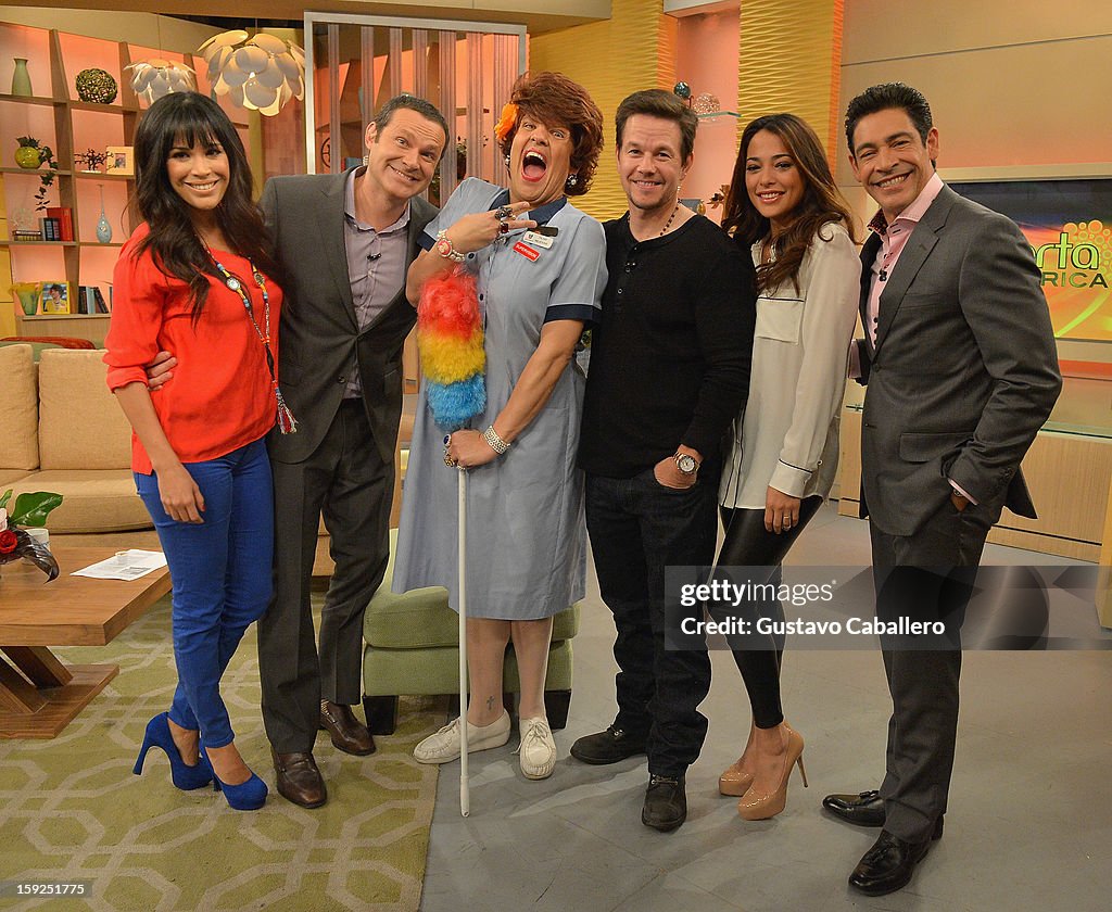 Mark Wahlberg and Natalie Martinez On The Set Of Despierta America