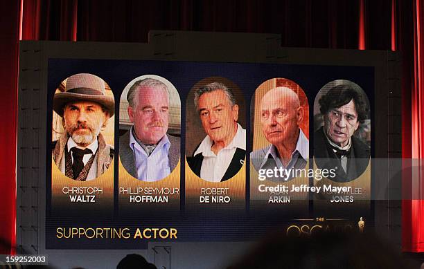 The nominations for Best Supporting Actor at The 85th Academy Awards Nominations Announcement held at AMPAS Samuel Goldwyn Theater on January 10,...