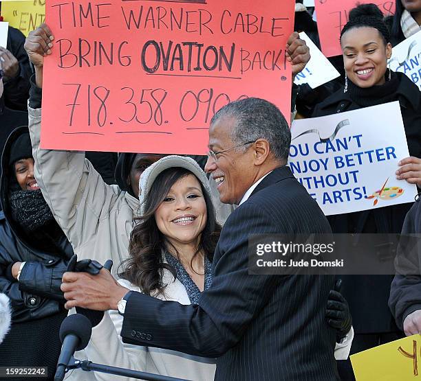 Actress Rosie Perez and New York City Council Member Robert Jackson attend the Citizen's for Access to the Arts Coalition news conference at Brooklyn...