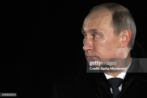 Russian President Vladimir Putin visits the heavy nuclear-powered missile cruiser Pyotr Veliky at the Russian Northern Fleet's base January 10, 2013...