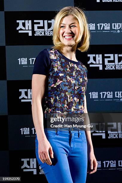 Actress Rosamund Pike attends the 'Jack Reacher' press conference at Conrad Hotel on January 10, 2013 in Seoul, South Korea. The film will open on...