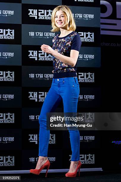 Actress Rosamund Pike attends the 'Jack Reacher' press conference at Conrad Hotel on January 10, 2013 in Seoul, South Korea. The film will open on...