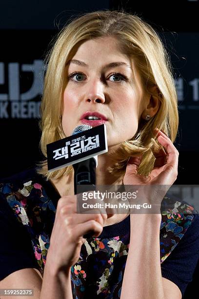 Actress Rosamund Pike attends the 'Jack Reacher' press conference at Conrad Hotel on January 10, 2013 in Seoul, South Korea. The film will open on...