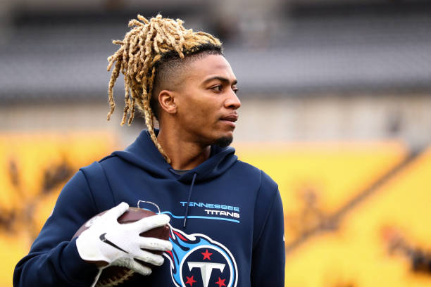 Buster Skrine of the Tennessee Titans warms up prior to an NFL game against the Pittsburgh Steelers at Heinz Field on December 19, 2021 in...