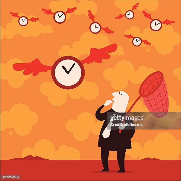 catching time - butterfly net stock illustrations