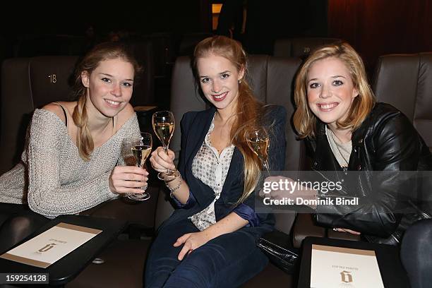 Theresa Vilsmaier, Janina Vilsmaier and Josefina Vilsmaier attend the reopening party of the Gloria Palace cinema on January 10, 2013 in Munich,...