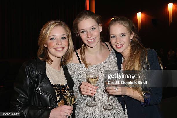 Janina Vilsmaier,Theresa Vilsmaier and Josefina Vilsmaier attend the reopening party of the Gloria Palace cinema on January 10, 2013 in Munich,...