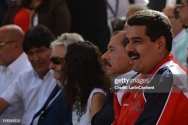 Vice President of Venezuela Nicolas Maduro looks on during meeting to support Hugo Chavez at Miraflores Presidential Palace on January 10, 2013 in...