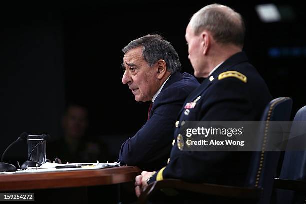 Defense Secretary Leon Panetta and Chairman of the Joint Chiefs of Staff Gen. Martin Dempsey participate in a news briefing at the Pentagon January...