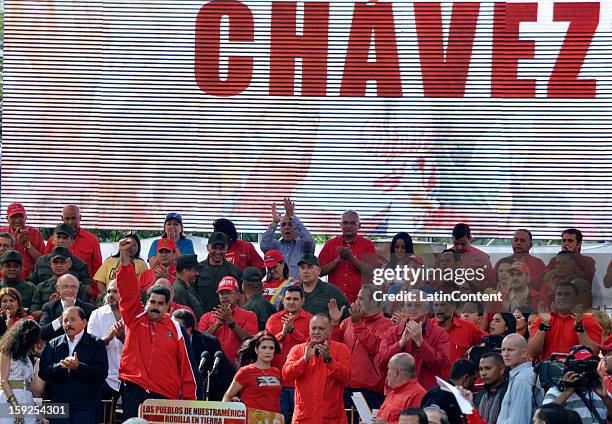 Nicolas Maduro, Vice President of Venezuela greets the people near Miraflores Presidential Palace on January 10, 2013 in Caracas, Venzuela. Chavez is...