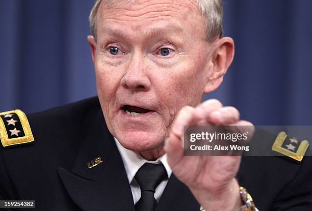 Chairman of the Joint Chiefs of Staff Gen. Martin Dempsey participates in a news briefing at the Pentagon January 10, 2013 in Arlington, Virginia....