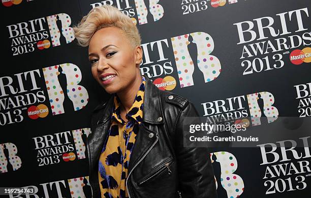 Emeli Sande attends the BRIT Awards nominations announcement at The Savoy Hotel on January 10, 2013 in London, England.