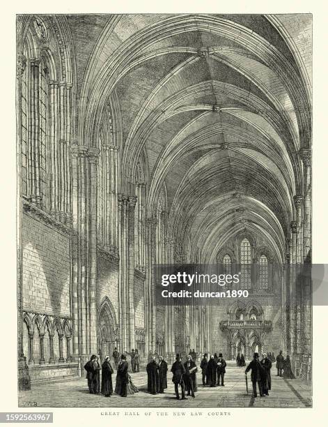 great hall of the royal courts of justice, london, law courts, gothic revival architecture, rib vault ceiling, 19th century - ceiling stock illustrations