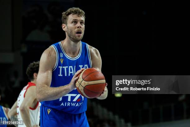 Nicolò Melli of Italy in action during the Trentino Basket Cup 2023 game between Italy v Turkey at BLM Group Arena on August 04, 2023 in Trento,...