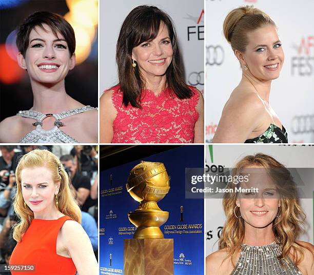 In this composite image a comparison has been made between the 2013 Golden Globe Award nominees for Best Performance by an Actress in a Supporting...