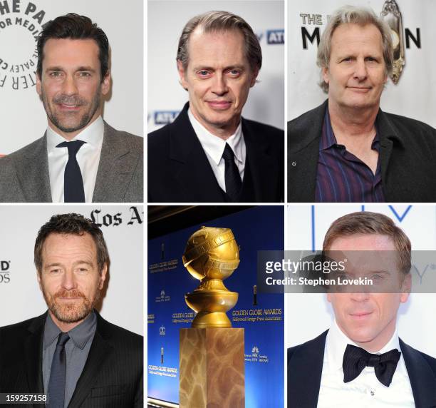 In this composite image a comparison has been made between the 2013 Golden Globe Award nominees for Best Performance by an Actor in a Television...