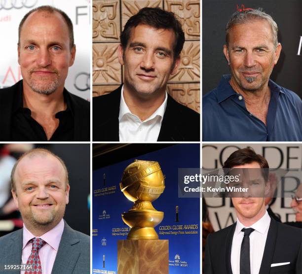 In this composite image a comparison has been made between the 2013 Golden Globe Award nominees for Best Performance By An Actor In A Mini-Series Or...