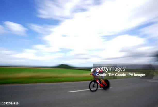 Serbia's Ognjen Ilic in the Men's Elite Individual Road Time Trial on day nine of the 2023 UCI Cycling World Championships in Stirling. Picture date:...