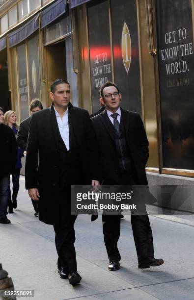 Jim Caviezel and Michael Emerson filming on location for "Person of Interest" on January 10, 2013 in New York City.