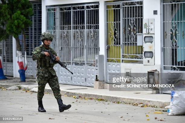 Soldier guards the surroundings of the Camilo Daza international airport after Colombian anti-explosive police deactivated a suitcase loaded with...