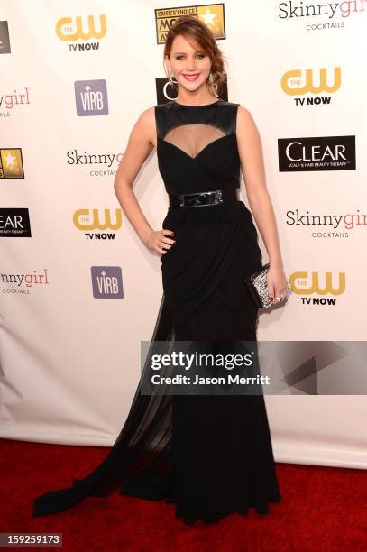 Actress Jennifer Lawrence arrives at the 18th Annual Critics' Choice Movie Awards held at Barker Hangar on January 10, 2013 in Santa Monica,...