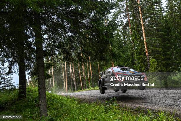 Teemu Suninen of Finland and Mikko Markkula of Finland are competing with their Hyundai Shell Mobis WRT Hyundai i20 N Rally1 Hybrid during Day Two of...
