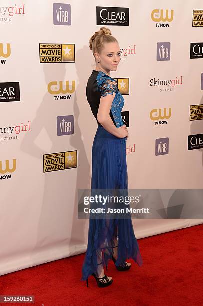 Actress Amanda Seyfried arrives at the 18th Annual Critics' Choice Movie Awards held at Barker Hangar on January 10, 2013 in Santa Monica, California.