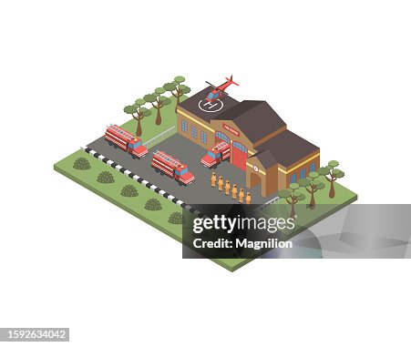 Fire Station Isometric Vector Fire Station Isometric Vector