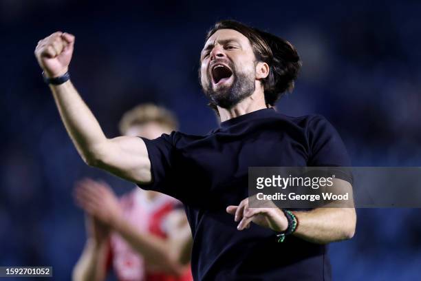 Russell Martin, Manager of Southampton, celebrates victory after the Sky Bet Championship match between Sheffield Wednesday and Southampton FC at...