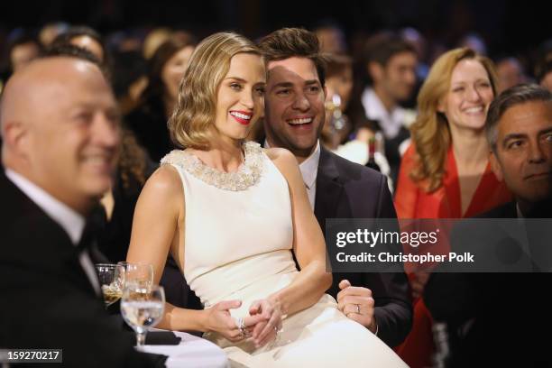 Actors Emily Blunt and John Krasinski attend the 18th Annual Critics' Choice Movie Awards held at Barker Hangar on January 10, 2013 in Santa Monica,...