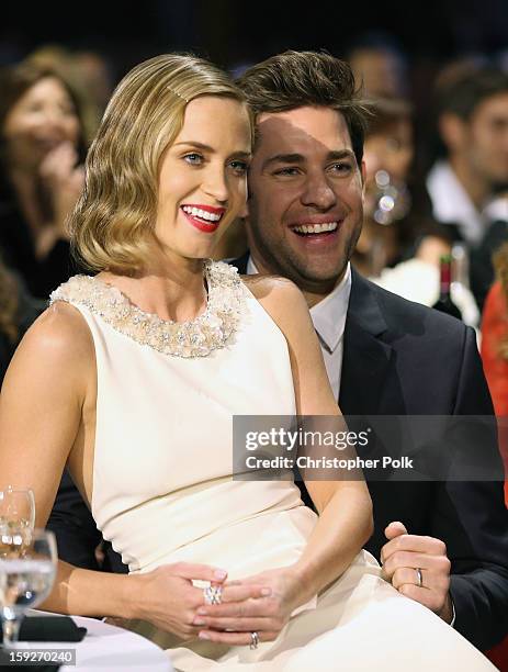 Actors Emily Blunt and John Krasinski attend the 18th Annual Critics' Choice Movie Awards held at Barker Hangar on January 10, 2013 in Santa Monica,...