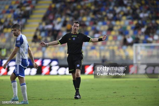 Referee Davide Ghersini during the 32nd round of italian cup final match between Frosinone Calcio vs Pisa Sporting Club, on August 11 in Benito...