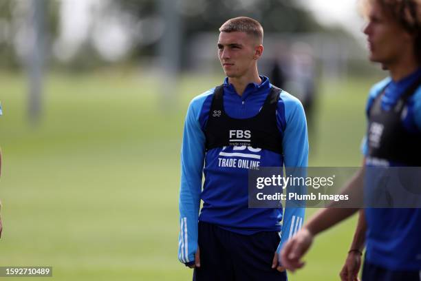 Luke Thomas of Leicester City during the Leicester City training session at Leicester City Training Ground, Seagrave on August 11, 2023 in Leicester,...