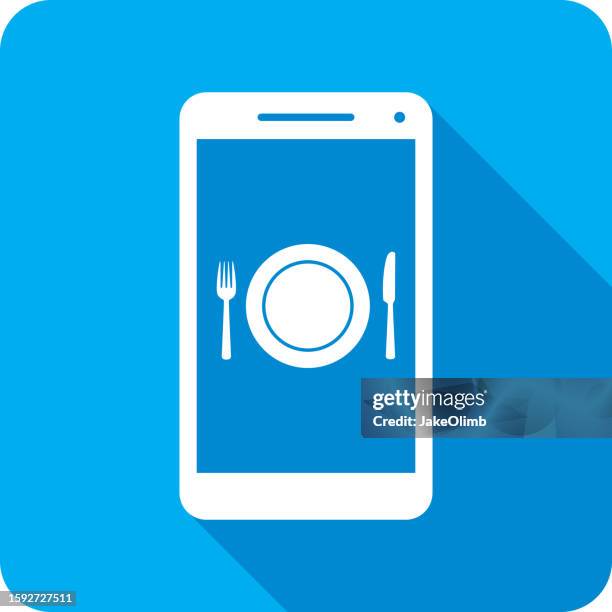 silverware with plate smartphone icon silhouette - breakfast with view stock illustrations