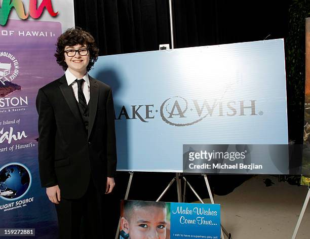 Actor Jared Gilman attends the poster signing event for charity during the Critics' Choice Movie Awards 2013 at Barkar Hangar on January 10, 2013 in...