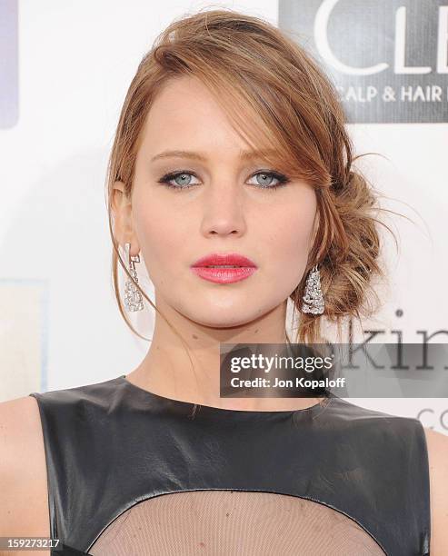 Actress Jennifer Lawrence arrives at the 18th Annual Critics' Choice Movie Awards at Barker Hangar on January 10, 2013 in Santa Monica, California.