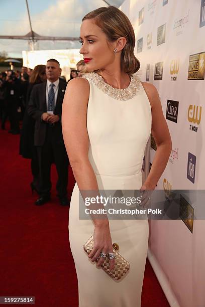 Actress Emily Blunt attends the 18th Annual Critics' Choice Movie Awards held at Barker Hangar on January 10, 2013 in Santa Monica, California.